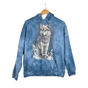Delta‎ Fleece Lone Wolf Print Pullover Hoodie size XL Blue/White
